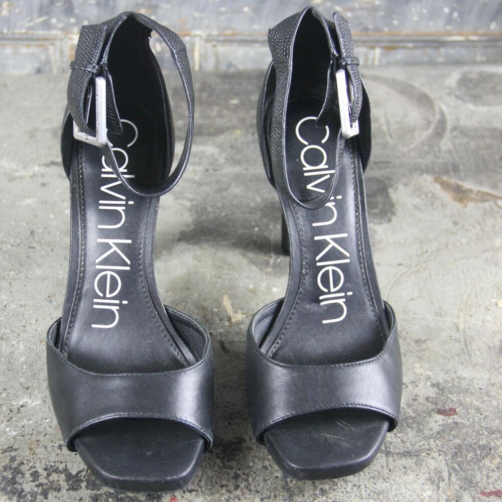 Calvin Klein Leather Marinda Halo Strap Sandal, ladies size 7M, 4 inch heels